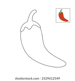 Páginas de colorir chili para crianças. Pimenta de traço e cor. Chili Flashcard para crianças. Vegetal vermelho chili linha arte vetor para colorir livros. Planilhas de jardim de infância e pré-escola imprimíveis para crianças. 