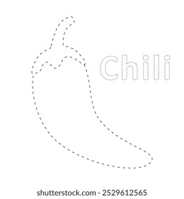 Páginas de colorir chili para crianças. Pimenta de traço e cor. Chili Flashcard para crianças. Vegetal vermelho chili linha arte vetor para colorir livros. Planilhas de jardim de infância e pré-escola imprimíveis para crianças. 