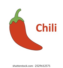 Páginas de colorir chili para crianças. Pimenta de traço e cor. Chili Flashcard para crianças. Vegetal vermelho chili linha arte vetor para colorir livros. Planilhas de jardim de infância e pré-escola imprimíveis para crianças. 