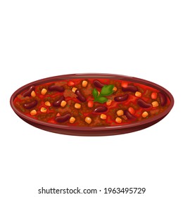 Chili Con Carne in bowl vector illustration. Traditional Mexican cuisine. svg