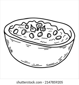 Chili con carne mexican cuisine line art doodle style vector Illustration on a white background