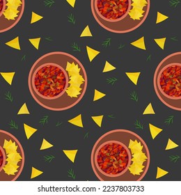 Chili con carne with tacos. Pattern with food. Vector illustration.
