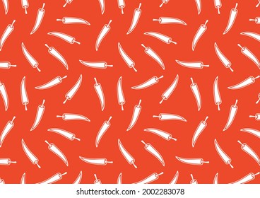 Chili doodle Muster Tapete. Chili-Muster auf weißem Hintergrund.