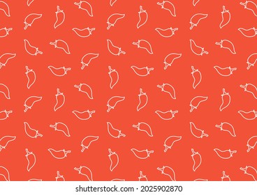 Chili doodle pattern wallpaper. Chili pattern on red background.