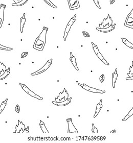 Chili doodle seamless pattern in black and white design suitable for background 