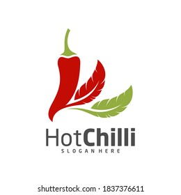 Chili with Feather logo design vector template, Red Chili Illustration, Symbol Icon