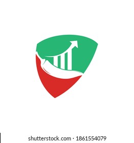 Chili finance shield shape concept logo design. Stats Chili logo design vector template. Red Chili Symbol Icon
