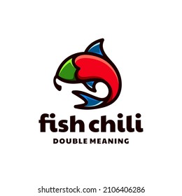 Chili and fish tuna combinations,in background white ,vector logo design editable