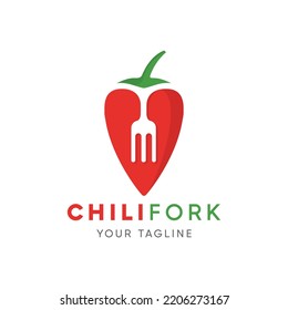 Chili and fork logo design vector