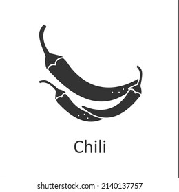 Chili glyph icon. Hot-tasting pod for sauces, relishes, and spice powders. Additional taste for food. Herbs and spices concept.Filled flat sign. Isolated silhouette vector illustration
