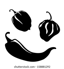 Chili and habanero peppers silhouettes