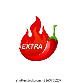 Chili habanero red pepper taste maxi hot emblem, burning fire flame cartoon sticker. Vector extraordinary spicy level of jalapeno, tabasco or ketchup flavour spice, asian or mexican cuisine food taste