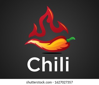 Chili hot fire in black background logo design inspiration