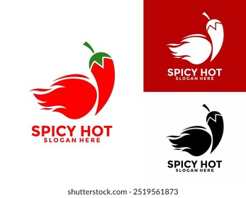 Chili Hot logo design vector, Red hot spicy pepper with Flame or Fire logo concept