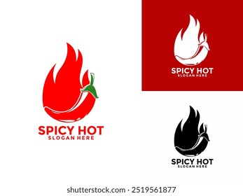 Chili Hot logo design vector, Red hot spicy pepper with Flame or Fire logo concept