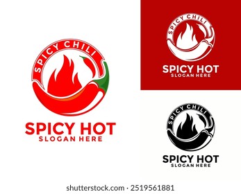 Chili Hot logo design vector, Red hot spicy pepper with Flame or Fire logo concept