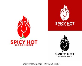 Chili Hot logo design vector, Red hot spicy pepper with Flame or Fire logo concept