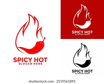 Chili Hot logo design vector, Red hot spicy pepper with Flame or Fire logo concept