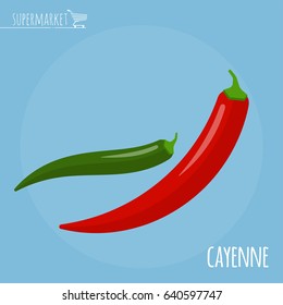 Chili hot pepper flat design vector icon. 