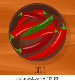 Chili hot pepper flat design vector icon. Flavor spices and herbs menu template collection.