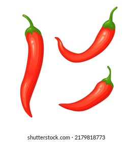 Chili hot pepper and Mexican traditional spicy food in cartoon style. Vector illustration isolated on white background.