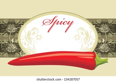 Chili hot pepper. Spicy. Label for design. Vector