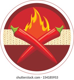 Chili hot peppers. Circle label for design. Vector