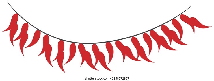 Chili hot and spicy food vector logo design inspiration. Red spicy pepper isolated. Savoury extra tabasco or cayenne pepper hanging on rope for sale in market or shop, kitchen or restaurant decor