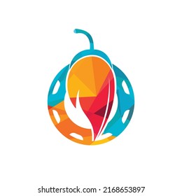 Chili hot and spicy food vector logo design inspiration. Chili pepper with gear icon vector logo template.	