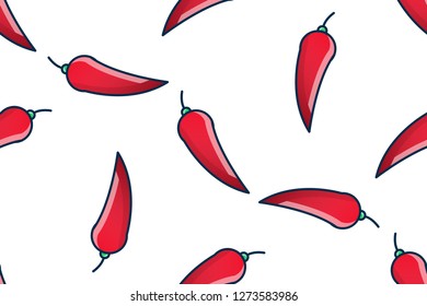 Chili icon in flat style isolated on white background.  Seamless pattern stock vector illustration