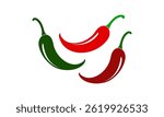 Chili icon, red cayenne pepper, green cayenne pepper isolated on white background