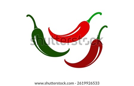 Chili icon, red cayenne pepper, green cayenne pepper isolated on white background