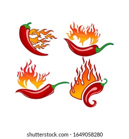 Chili icon set logo designs concept vector, Fire Chili logo symbol, Spice food symbol icon
