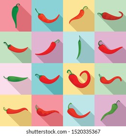 Chili icons set. Flat set of chili vector icons for web design