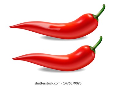 Chili isolated vector realistic. Hot pepper advert concept. 3d illustration burning food poster template