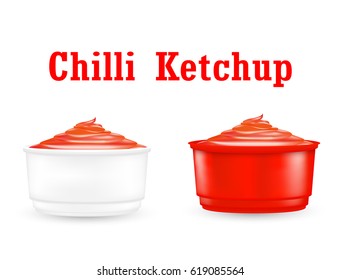 chili ketchup sauce in a little plastic bowl
