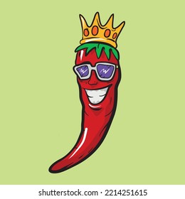 Chili king cartoon illustration smile with glasses