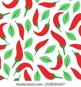 chili and leaf pattern Background. leaf and chili background. pepper pattern background. hot chili pepper pattern background.