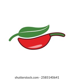 chili leaves and fruit logo template. spicy chili logo vector, red pepper logo icon template.