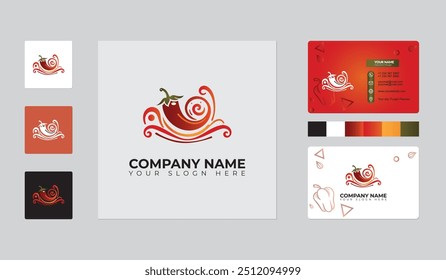 Logotipo de chili e cartão de visita, logotipo Spicy e modelo de cartão de visita, comida, logotipo do restaurante