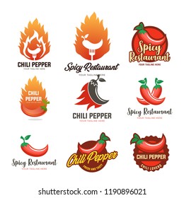 Chili Logo Design Template. Vector Illustration. Hot and spicy chili pepper logo, icons and emblems.