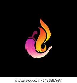 Combinación de logotipo de chile y diseño de fuego, icono de comida picante