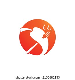 Chili logo with fork vector Spicy food symbol template