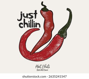 Chili love club. Hot chili design for t shirt print, poster, sticker, background and other uses. Red spicy chili artwork.