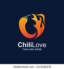 Chili with love logo design concept