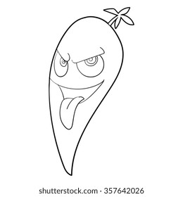 chili mad face cartoon black and white ,line art vector
