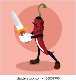 chili man using dager illustration design