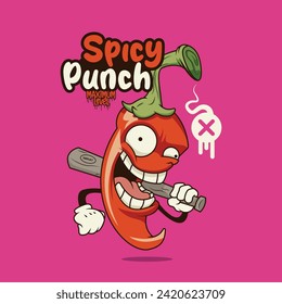 chili mascot logo template, spicy punch design poster