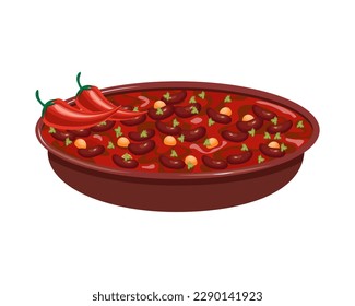 Chili with meat, chili con carne, latin american cuisine. National cuisine of Mexico. Food illustration, vector	
