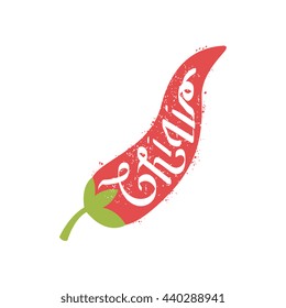 Chili Name Of Vegetable Written In Its Silhouette Colorful Trendy Vector Design Sticker Isolated On White Background